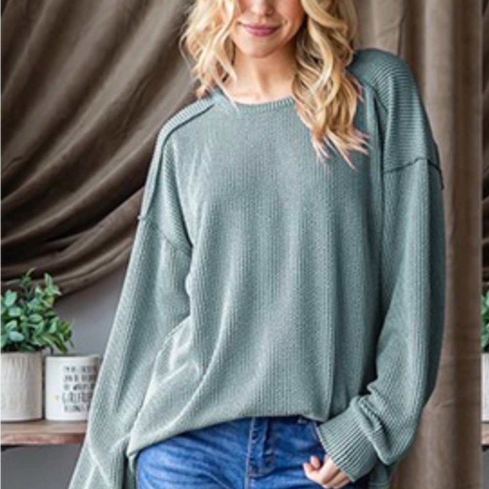 HEIMISH USA Sage Green Waffle Knit Sweatshirt